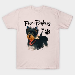 Adorable Black Yorkie Puppy Fur Babies Fabulous T-Shirt